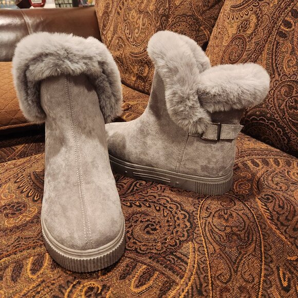 Bamboo Gray, Faux Fur Winter Boots - Picture 1 of 4